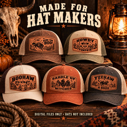 Western Halloween Hat Patch SVG Bundle Vol 2, 8 Laser Engraving Designs, Cowboy Ghosts, Boohaw, Digital Download