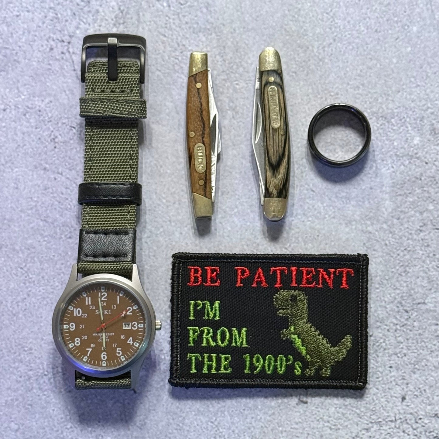Be Patient I'm From The 1900's Funny Morale Patch, 2x3" | Made in USA | VELCRO® Brand Hook Backing