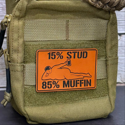 15% Stud 85% Muffin Funny Dad Bod Morale Patch, 2x3" | Made in USA | VELCRO® Brand Hook Backing - LoneStar Adhesive