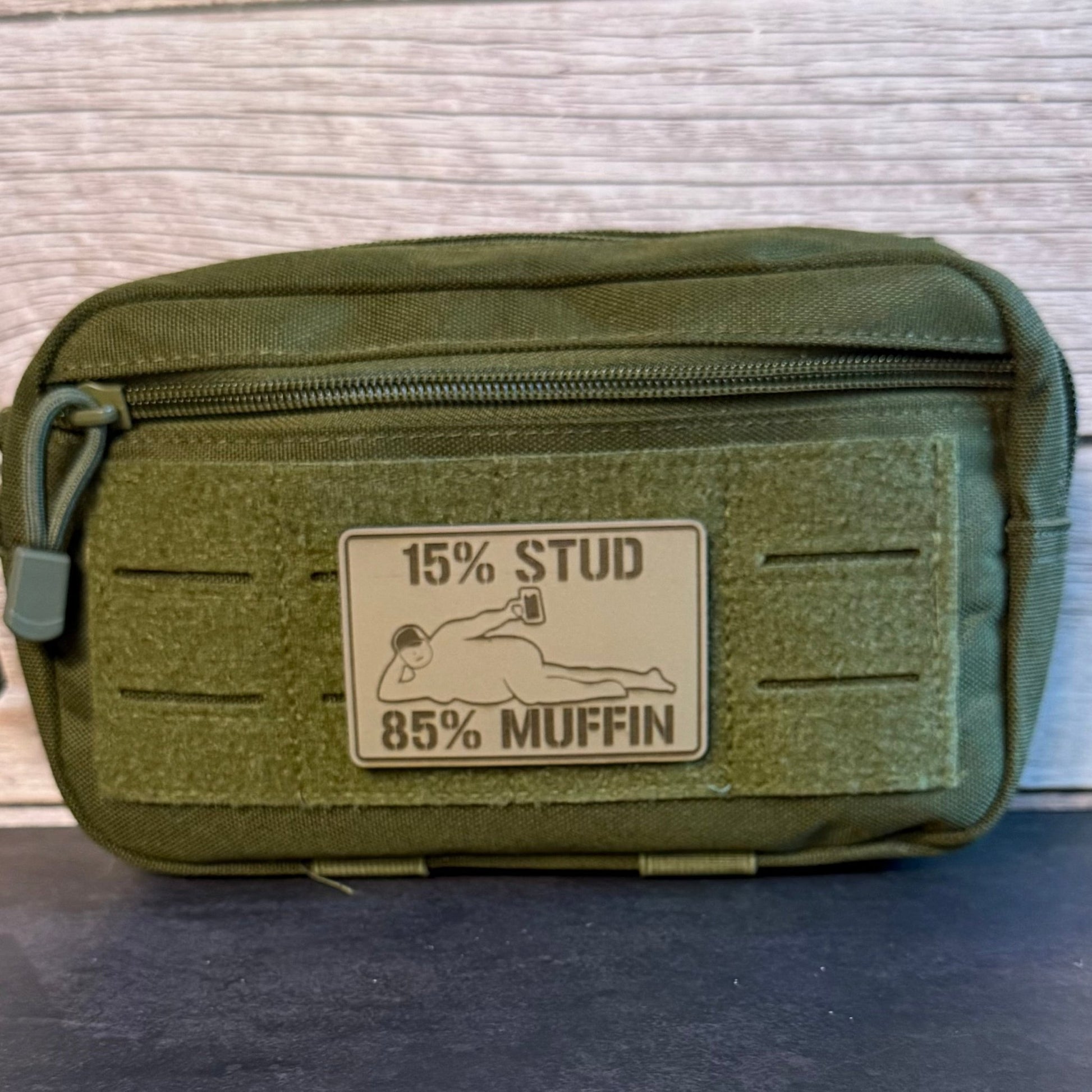 15% Stud 85% Muffin Funny Dad Bod Morale Patch, 2x3" | Made in USA | VELCRO® Brand Hook Backing - LoneStar Adhesive