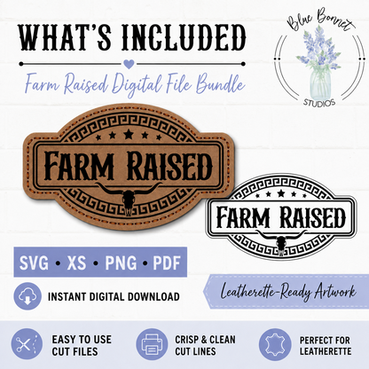 Farm Raised Leatherette Hat Patch Digital File | Easy-Cut SVG, XCS, PNG & PDF