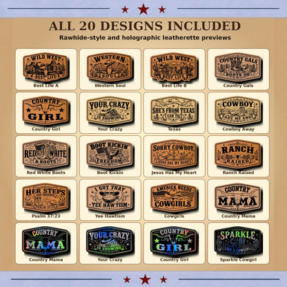 Cowgirl Country Hat Patch SVG Bundle with Holographic Leatherette Designs