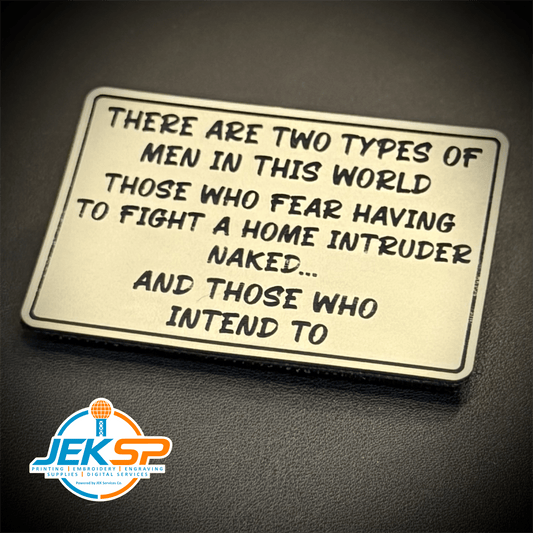 Front view of 2 Types of Men In This World patch in olive green with black lettering
