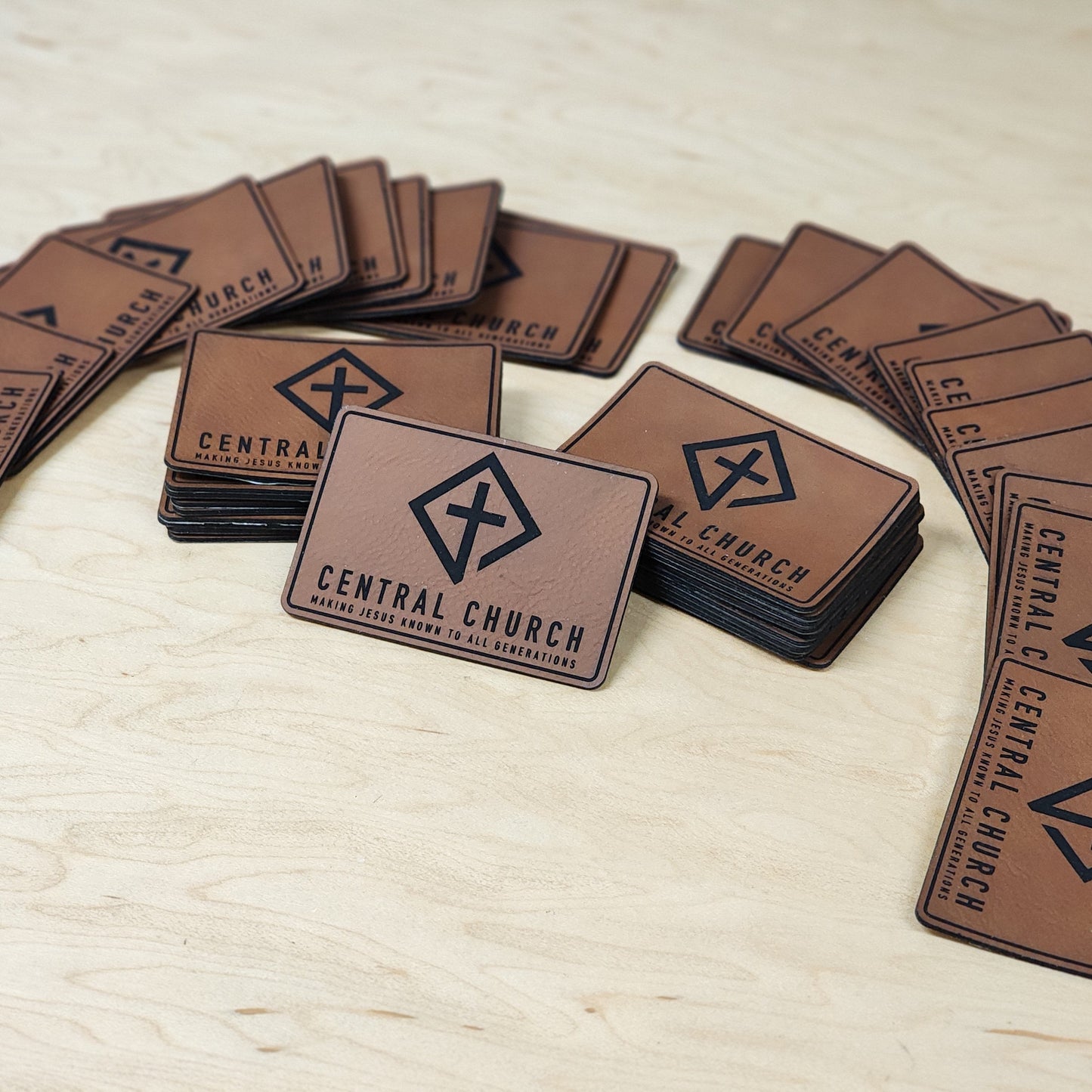 Custom Laser Engraved 40 Leather or Acrylic Patches - Wholesale Package