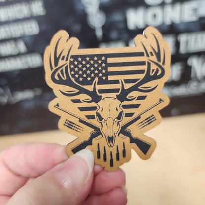 Patriotic Hunter's Skull Engraved Leatherette Hat Patch - MR01