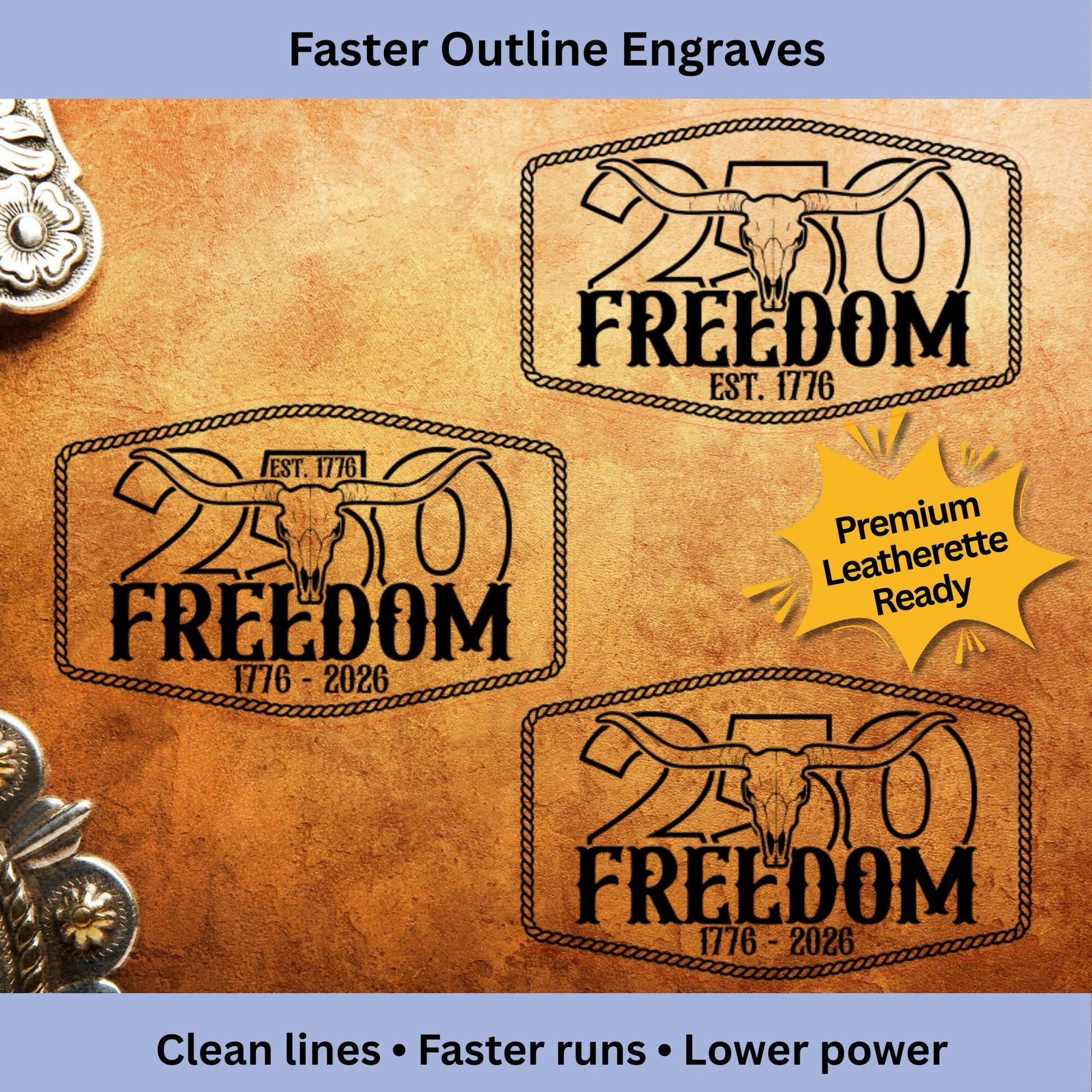 250 Freedom Skull Patch SVG | Western Laser Patch Design - LoneStar Adhesive