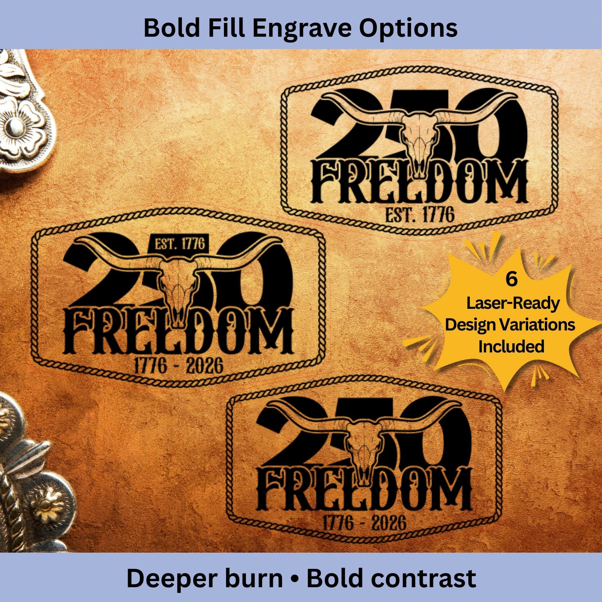 250 Freedom Skull Patch SVG | Western Laser Patch Design - LoneStar Adhesive