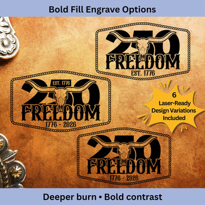 250 Freedom Skull Patch SVG | Western Laser Patch Design - LoneStar Adhesive