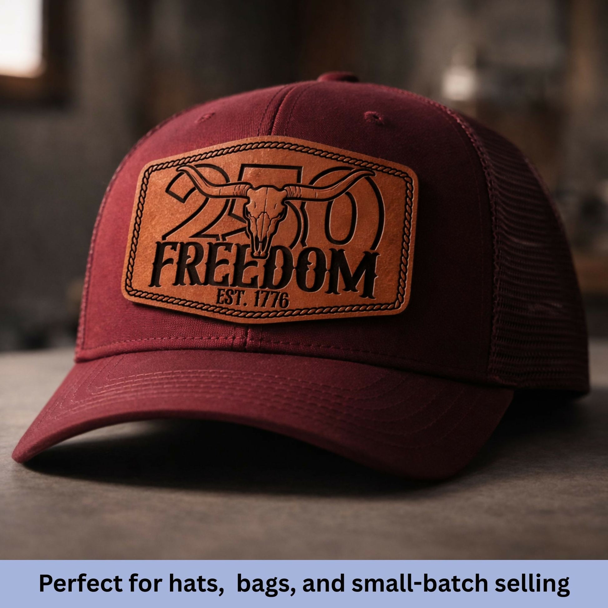 250 Freedom Skull Patch SVG | Western Laser Patch Design - LoneStar Adhesive