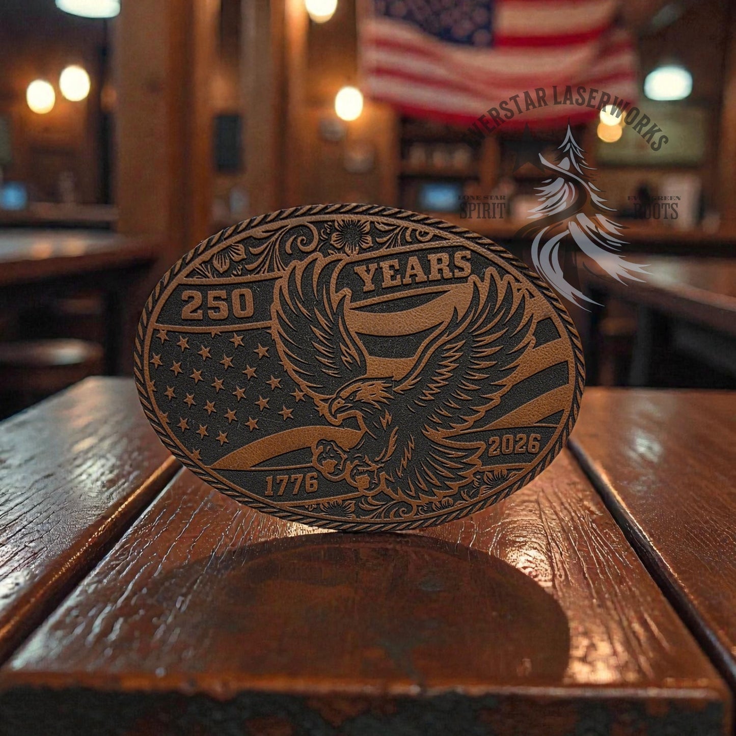 250 Years American Eagle Buckle - Style Leather Patch - LoneStar Adhesive