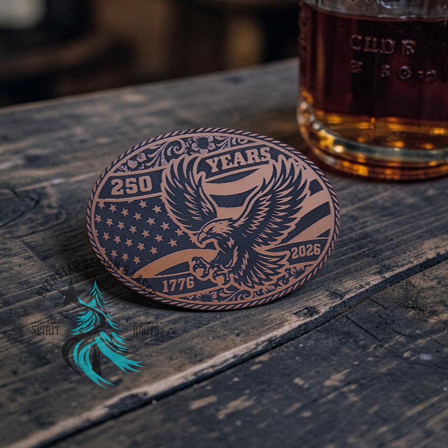 250 Years American Eagle Buckle - Style Leather Patch - LoneStar Adhesive