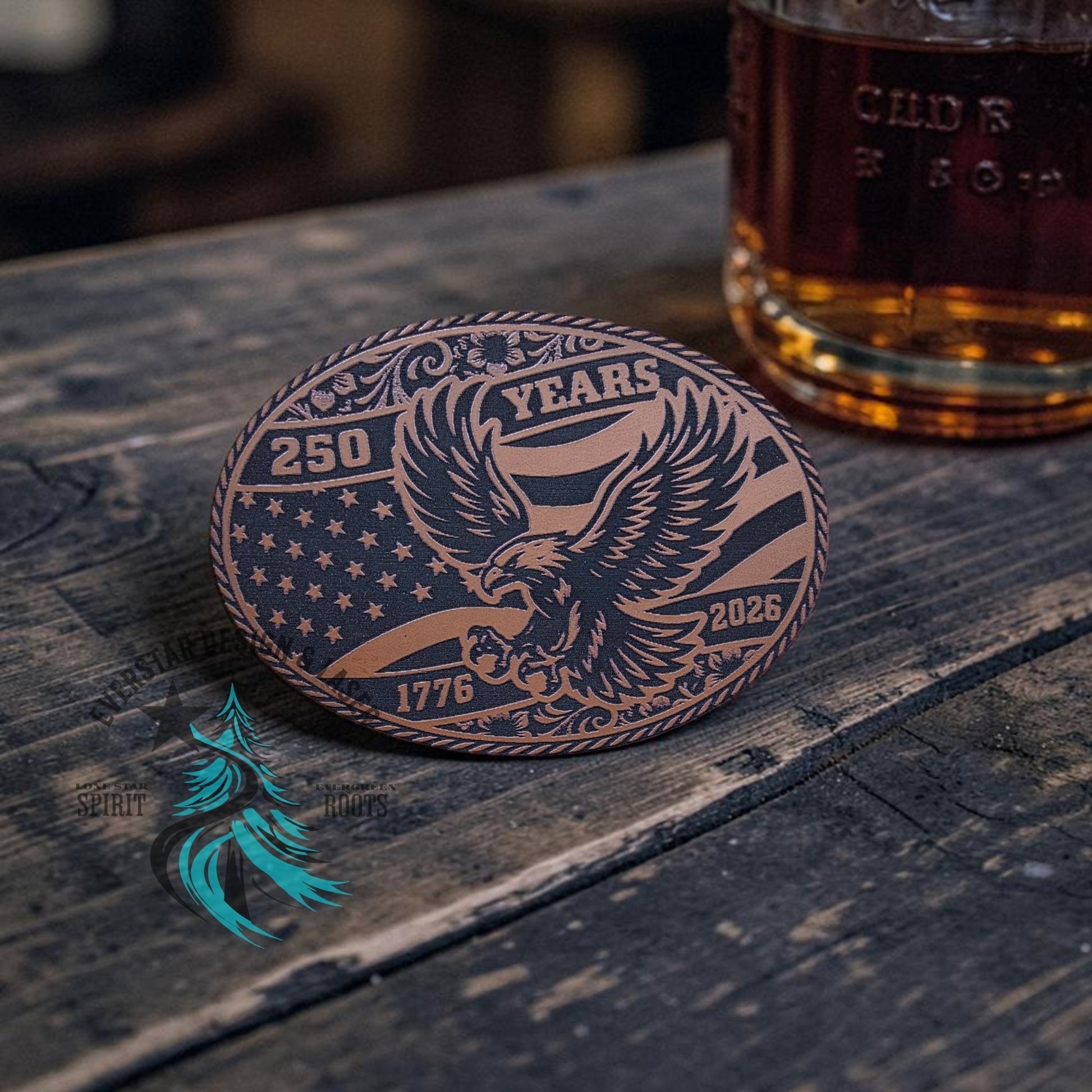250 Years American Eagle Buckle - Style Leather Patch - LoneStar Adhesive