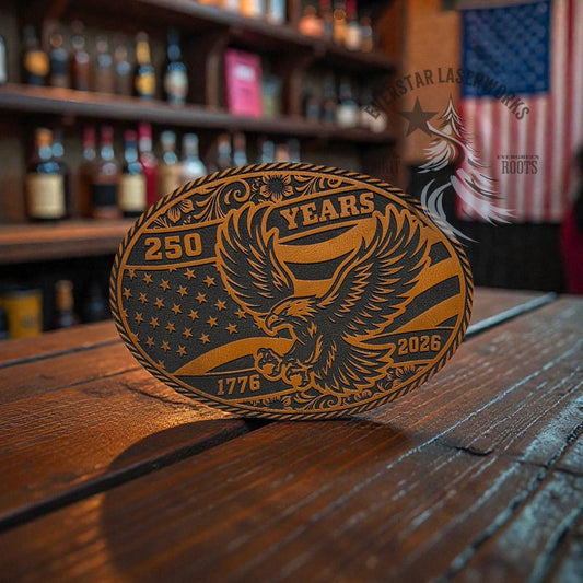 250 Years American Eagle Buckle - Style Leather Patch - LoneStar Adhesive