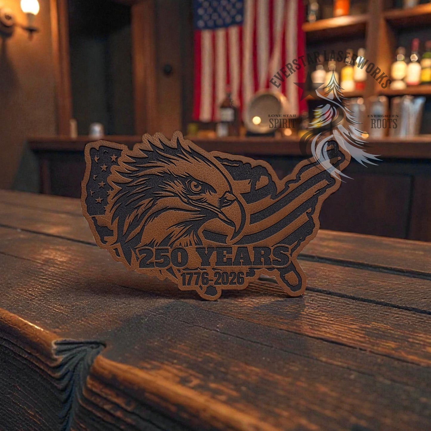 250 Years Eagle USA Leather Patch - LoneStar Adhesive