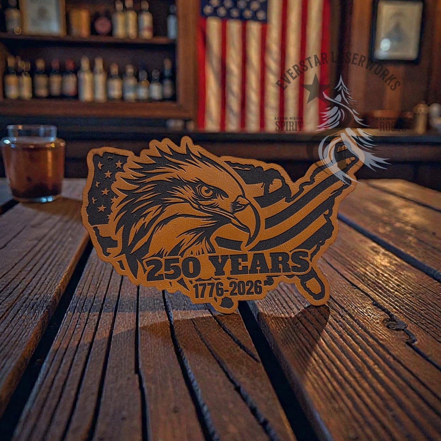 250 Years Eagle USA Leather Patch - LoneStar Adhesive