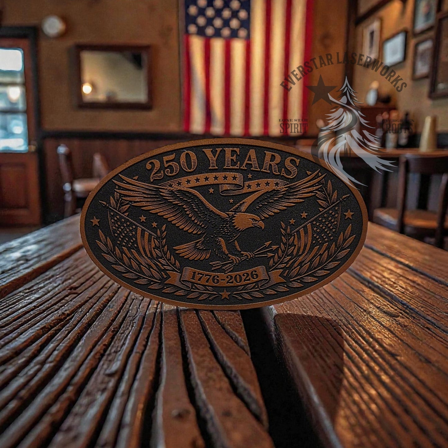 250 Years Freedom Eagle Wide Oval Leather Patch - LoneStar Adhesive