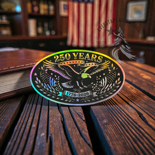 250 Years Holographic Eagle Wide Oval Leather Patch - LoneStar Adhesive