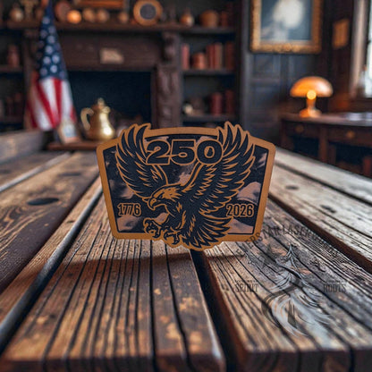 250 Years Waving Linen Flag Eagle Leather Patch - LoneStar Adhesive