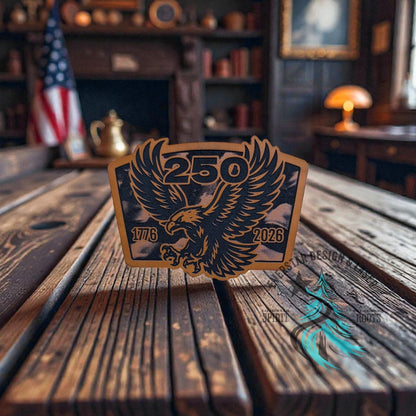 250 Years Waving Linen Flag Eagle Leather Patch - LoneStar Adhesive