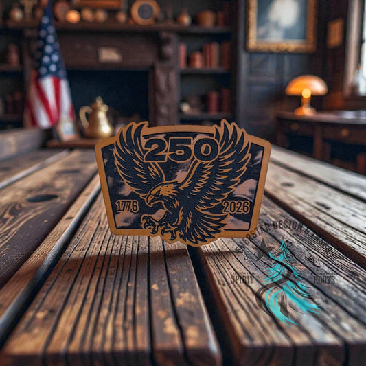 250 Years Waving Linen Flag Eagle Leather Patch - LoneStar Adhesive