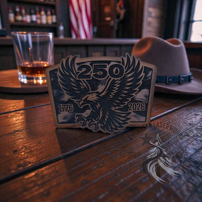 250 Years Waving Linen Flag Eagle Leather Patch - LoneStar Adhesive