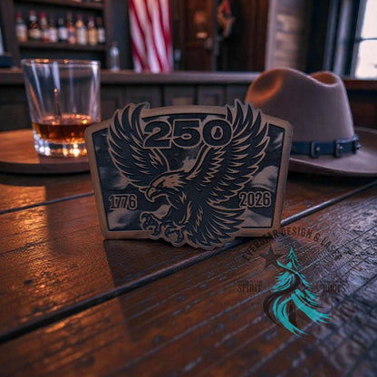 250 Years Waving Linen Flag Eagle Leather Patch - LoneStar Adhesive