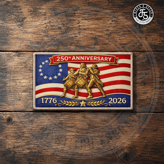250th Anniversary UV Printed Leatherette Hat Patch – 1776–2026 America Birthday Patch – Patriotic Trucker Hat Patch – USA 250th Celebration - LoneStar Adhesive