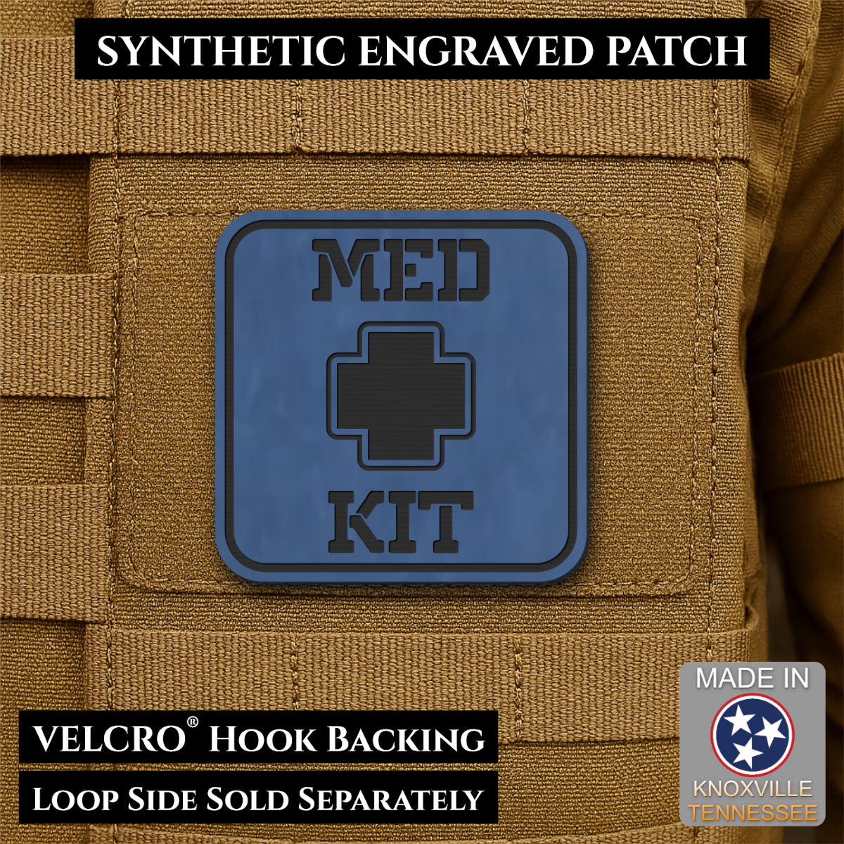 Med Kit IFAK, First-Aid Pouch Identification Patch, 2x2" | Made in USA | VELCRO® Brand Hook Backing