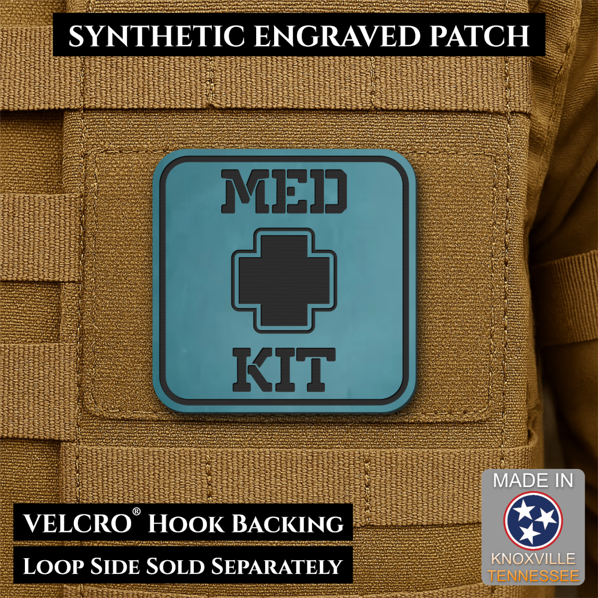 Med Kit IFAK, First-Aid Pouch Identification Patch, 2x2" | Made in USA | VELCRO® Brand Hook Backing