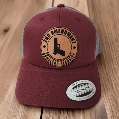 2nd Amendment: America's Original Homeland Security Leather Patch Trucker Hat - #LoneStar Adhesive#