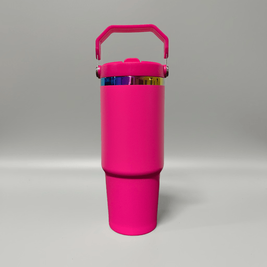 30oz Rainbow Plated Flip Tumbler - Hot Pink - LoneStar Adhesive