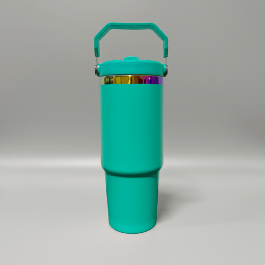 30oz Rainbow Plated Flip Tumbler - Turquoise - LoneStar Adhesive