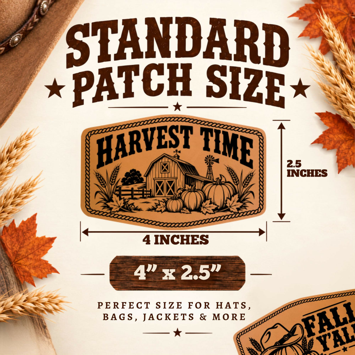 Farm Fall Hat Patch SVG Bundle | 8 Western Autumn Laser Engraving Designs | Leatherette Patch Files | SVG XS PNG PDF