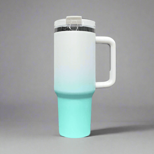 40oz Mirror Black Plated Tumbler - Ombre Turquoise - LoneStar Adhesive