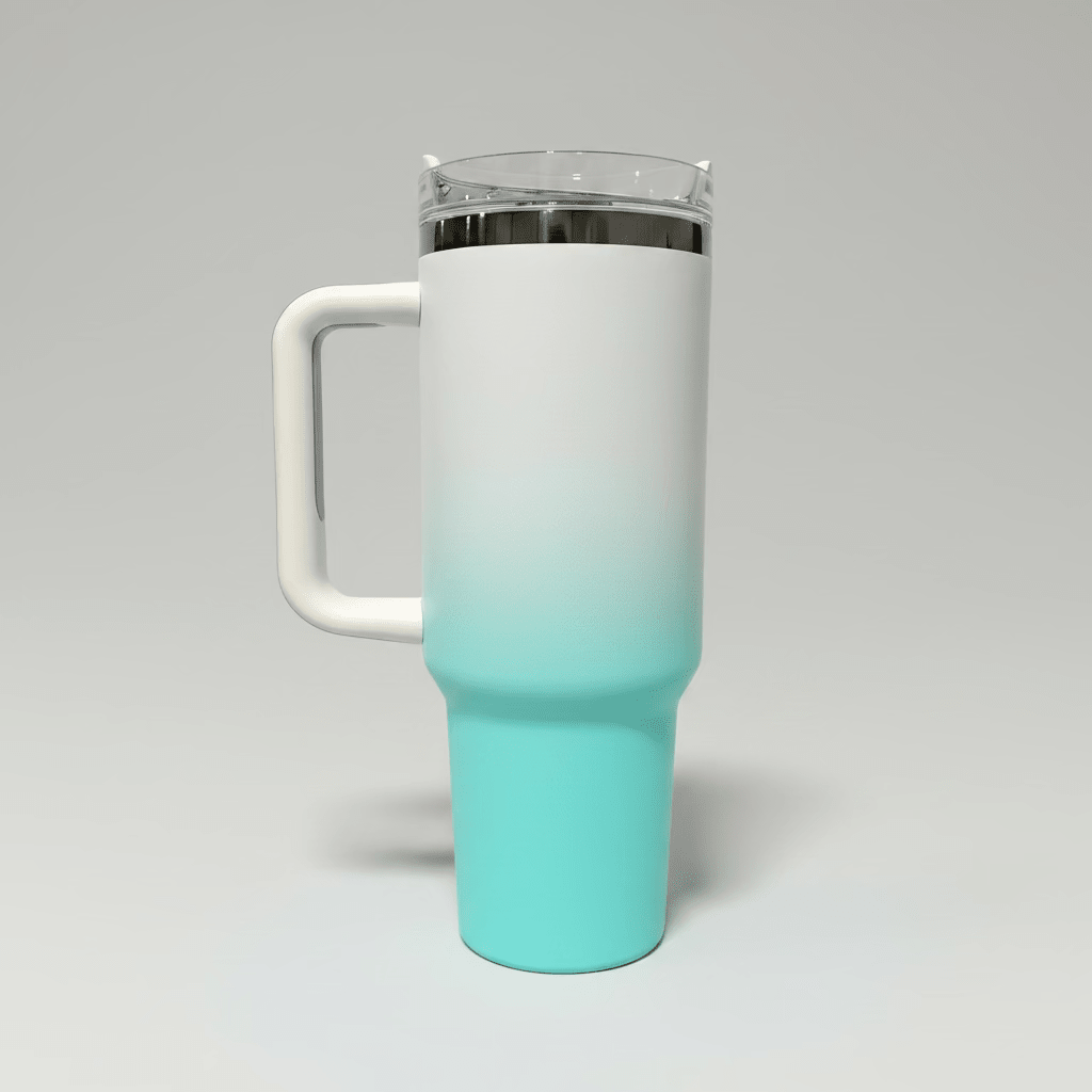 40oz Mirror Black Plated Tumbler - Ombre Turquoise - LoneStar Adhesive