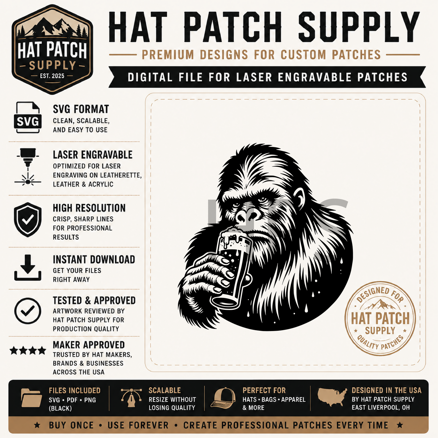 Bigfoot Hat Patch SVG Bundle – 17 Laser Ready Sasquatch Designs | Funny Bigfoot SVG Digital Download