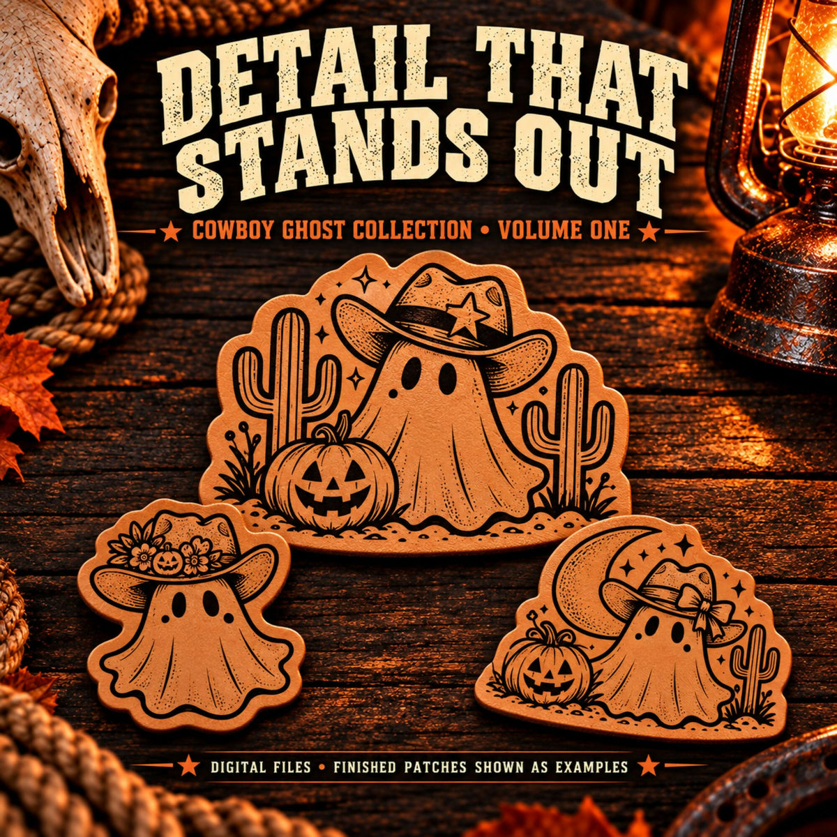 Cowboy Ghost SVG Bundle | 8 Western Halloween Laser Engraving Designs | Cowgirl Ghost Hat Patch Files | Digital Download