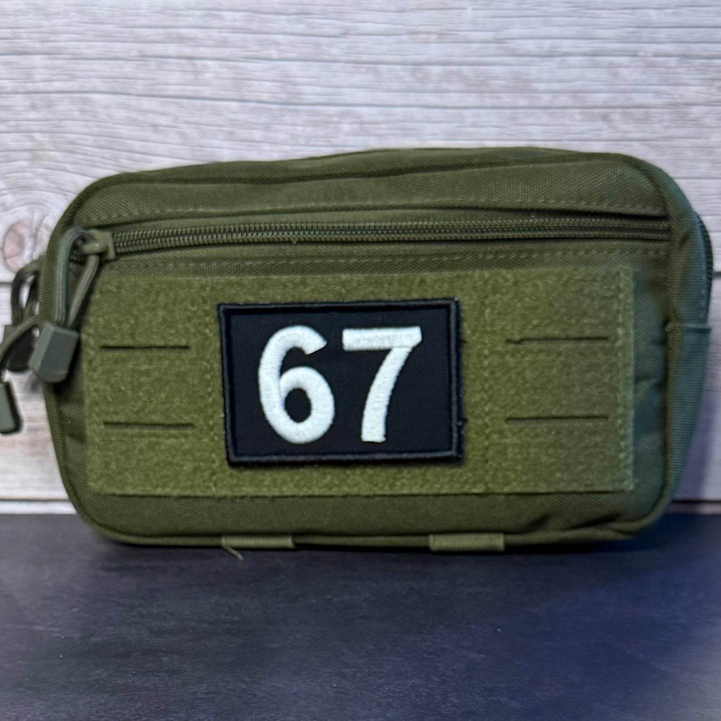 67 -Six Seven- Funny Morale Patch, 2x3" | Made in USA | VELCRO® Brand Hook Backing - LoneStar Adhesive