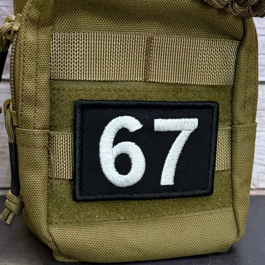 67 -Six Seven- Funny Morale Patch | Made in USA | VELCRO® Brand Hook Backing - LoneStar Adhesive