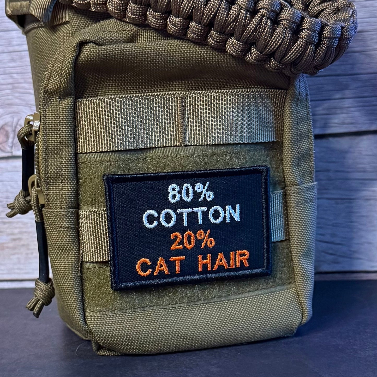 80% Cotton 20% Cat Hair Funny Morale Patch, 2x3" | Made in USA | VELCRO® Brand Hook Backing - LoneStar Adhesive