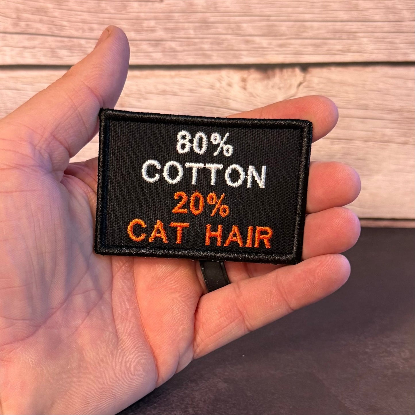 80% Cotton 20% Cat Hair Funny Morale Patch, 2x3" | Made in USA | VELCRO® Brand Hook Backing - LoneStar Adhesive