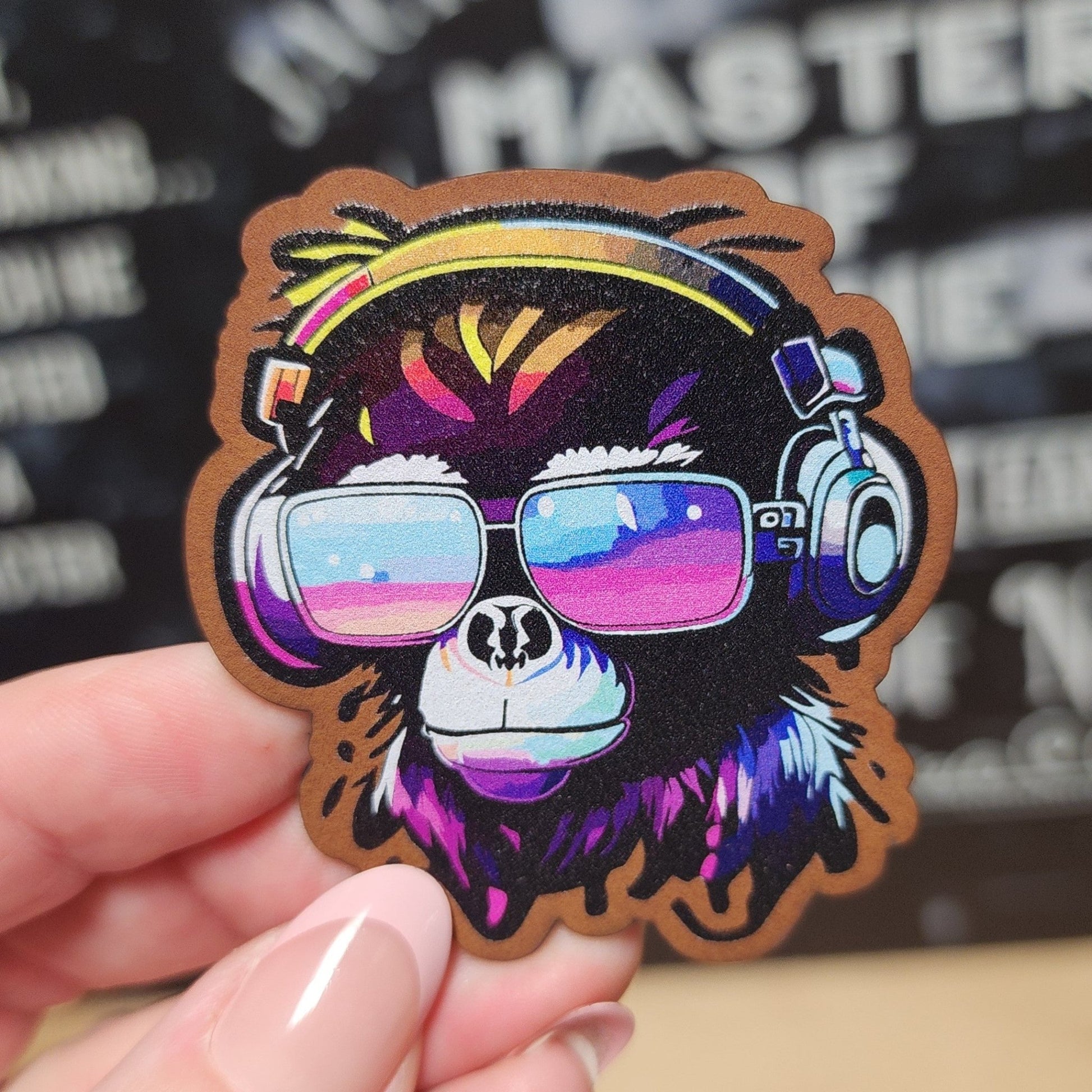 80s Monkey UV Printed Leatherette Hat Patch - MR01 - LoneStar Adhesive