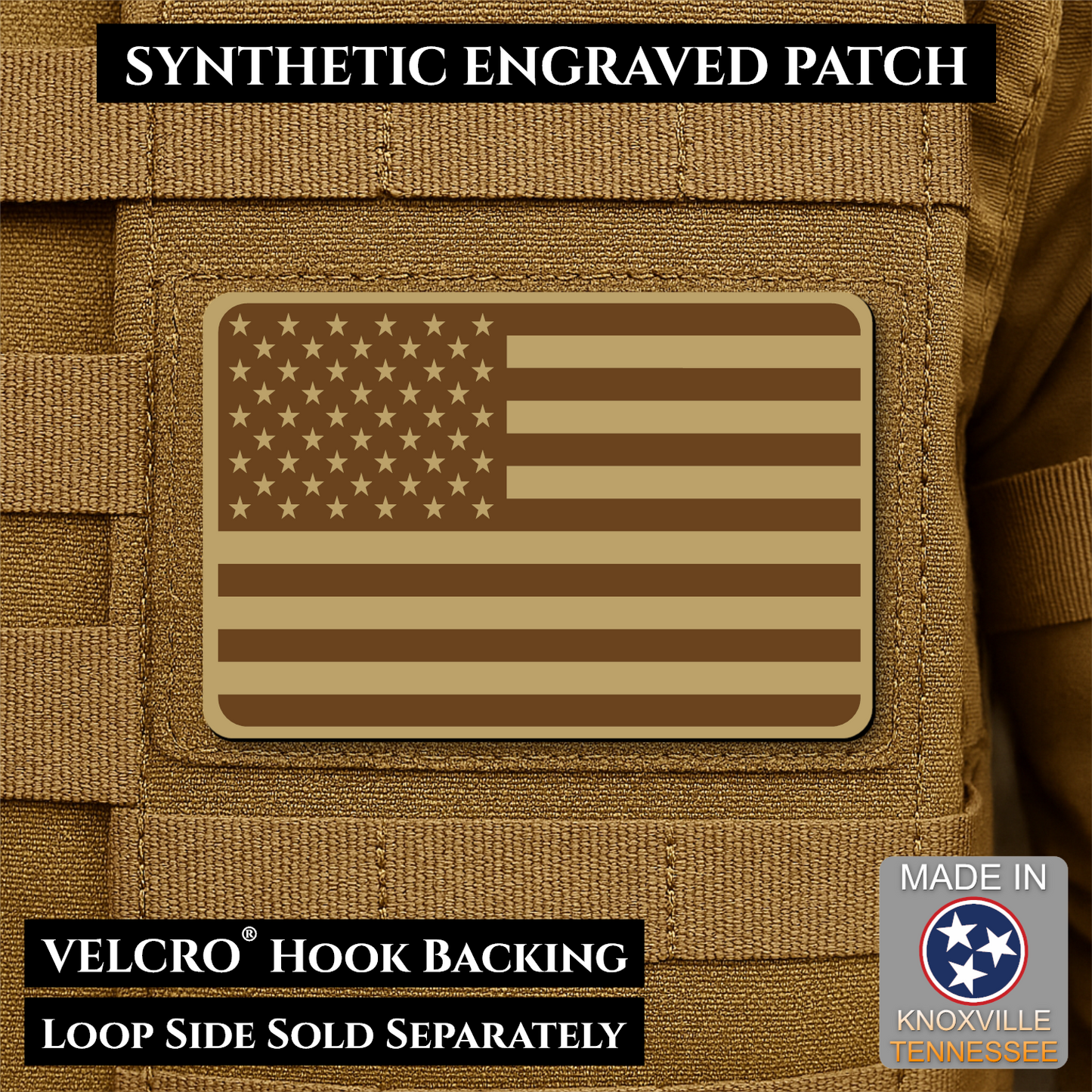 Tactical Synthetic American Flag Patch | Made in USA | VELCRO® Brand Hook Backing
