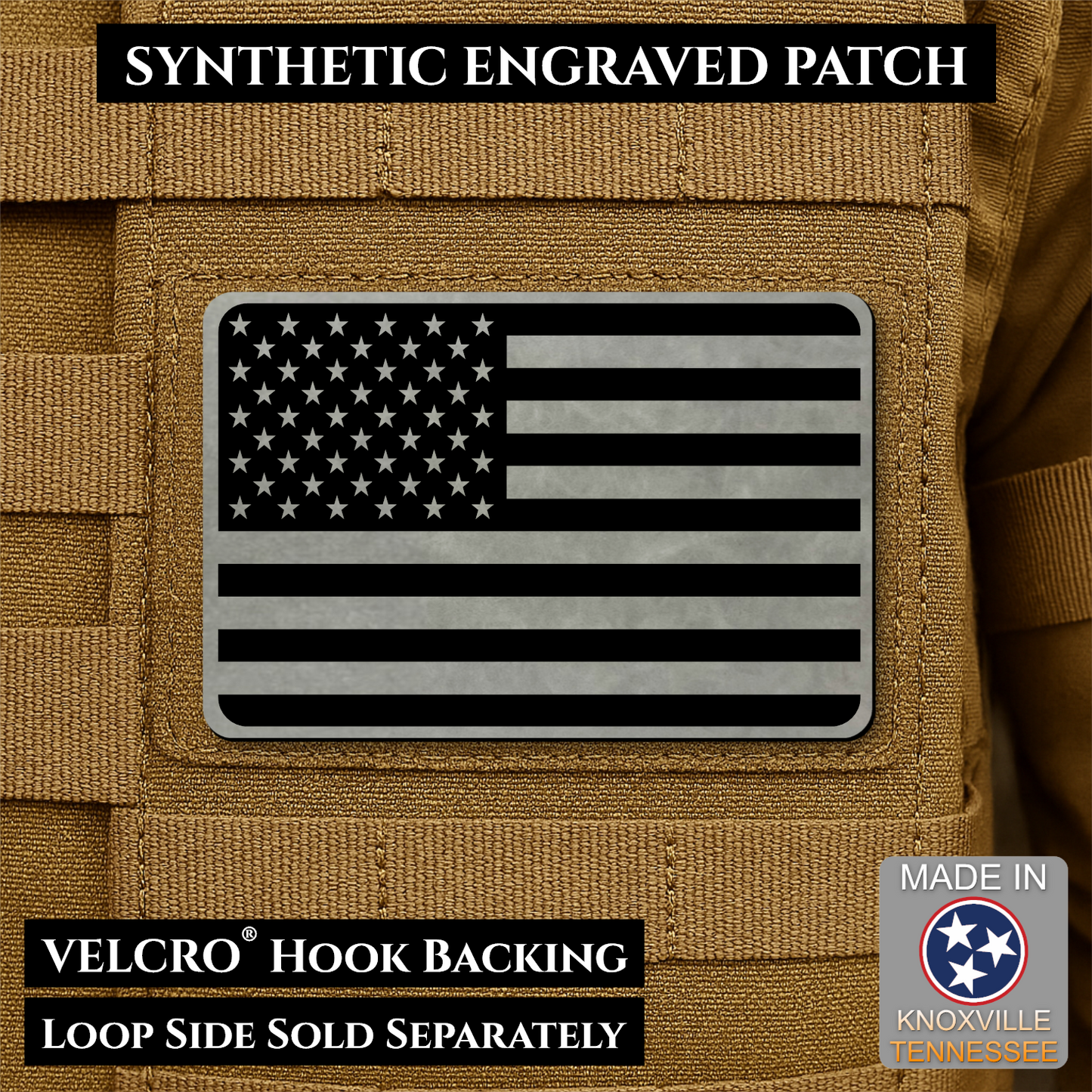 Tactical Synthetic American Flag Patch, 2x3" | Made in USA | VELCRO® Brand Hook Backing