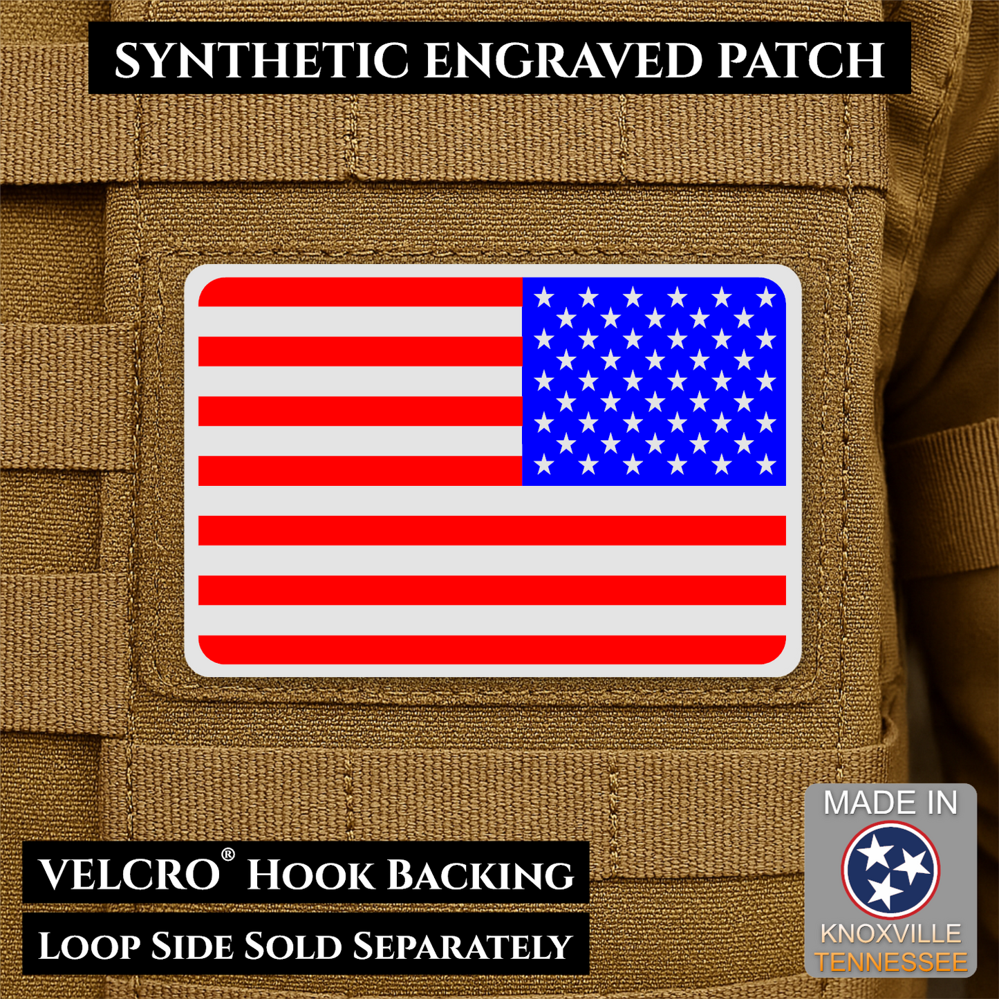 Tactical Synthetic American Flag Patch, 2x3" | Made in USA | VELCRO® Brand Hook Backing