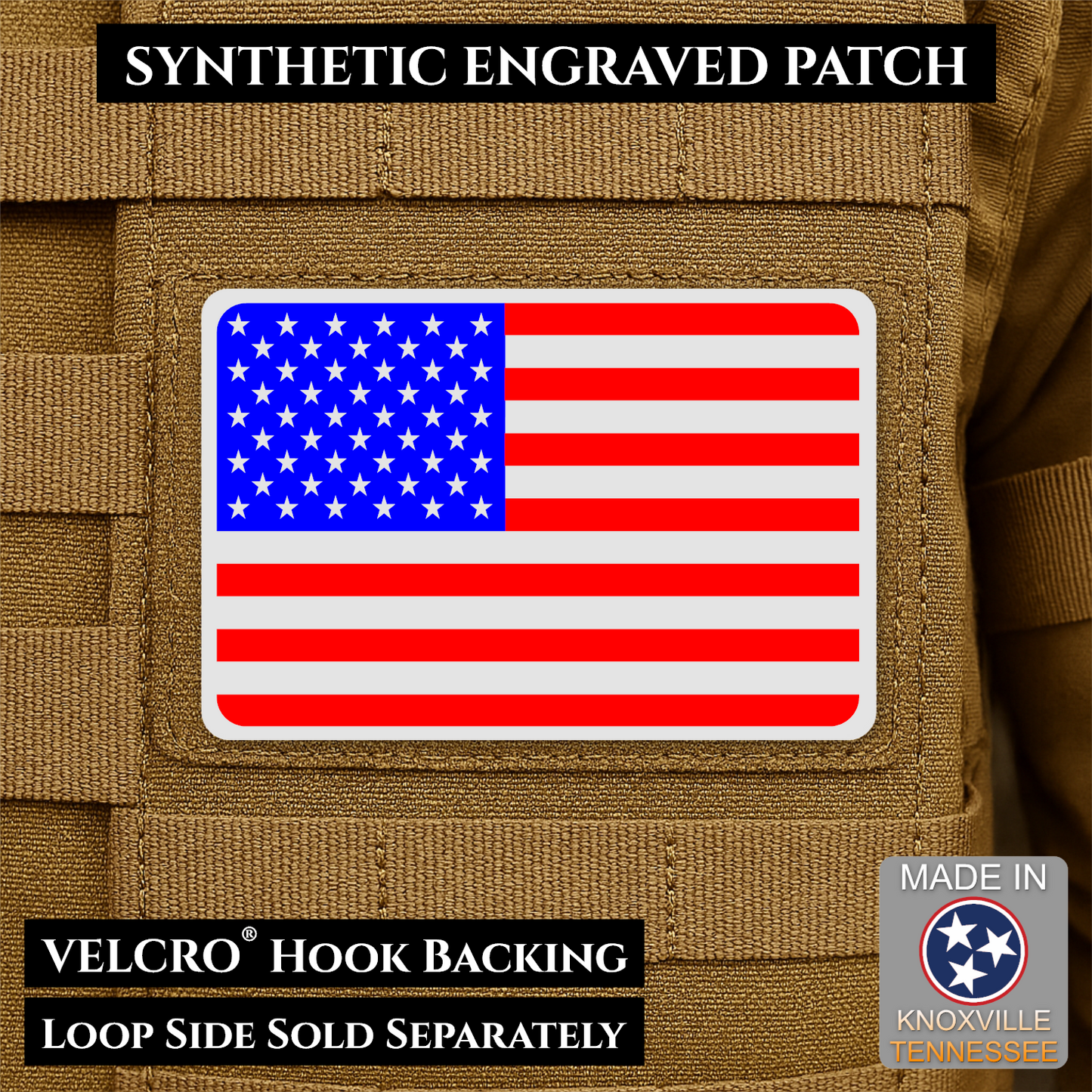 Tactical Synthetic American Flag Patch, 2x3" | Made in USA | VELCRO® Brand Hook Backing