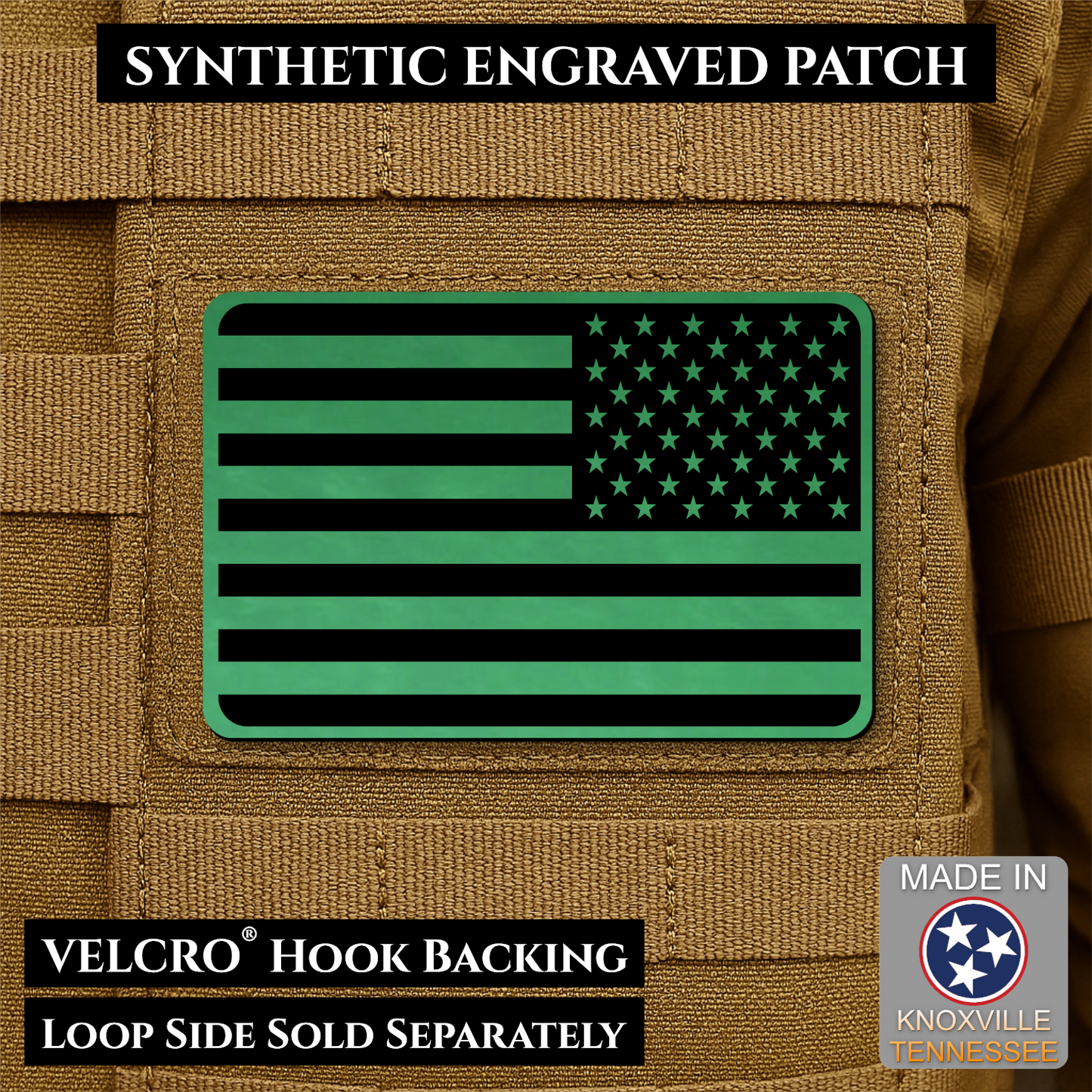 Tactical Synthetic American Flag Patch, 2x3" | Made in USA | VELCRO® Brand Hook Backing