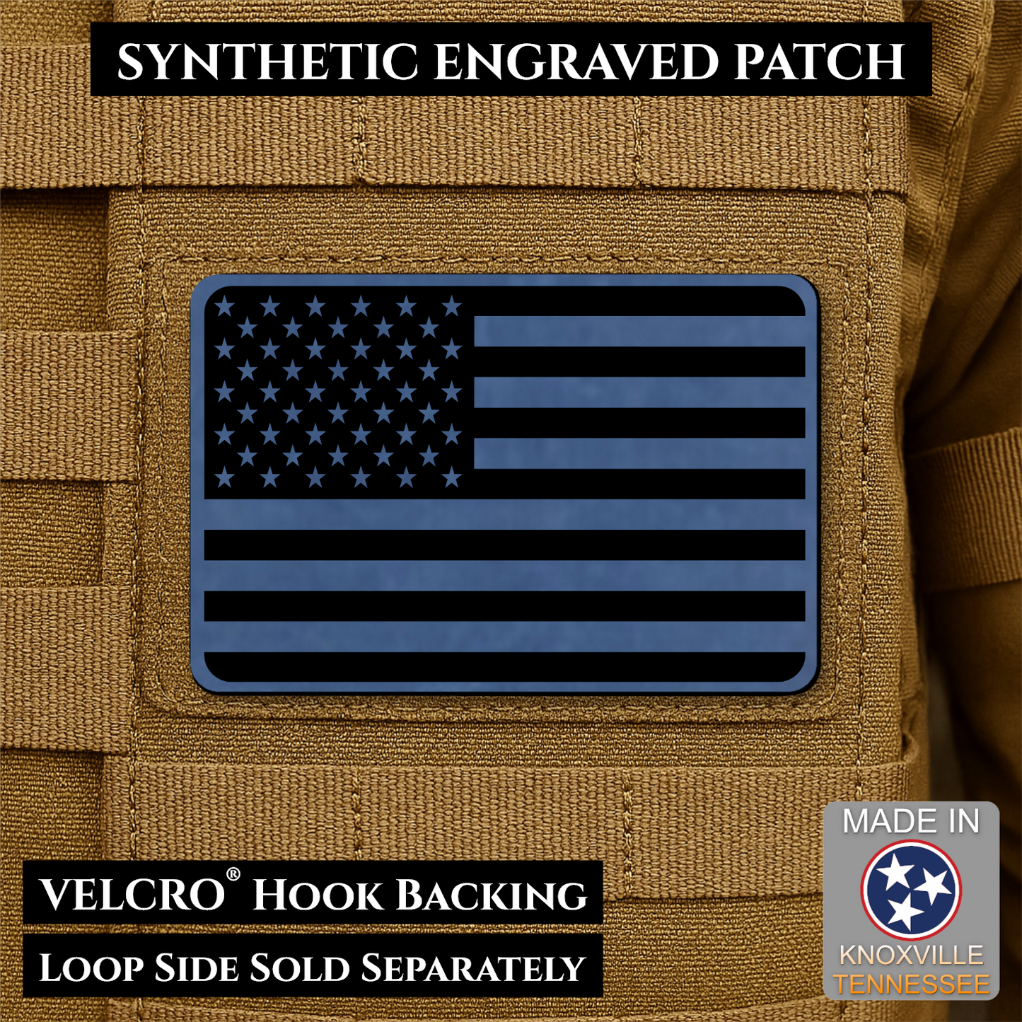 Tactical Synthetic American Flag Patch, 2x3" | Made in USA | VELCRO® Brand Hook Backing