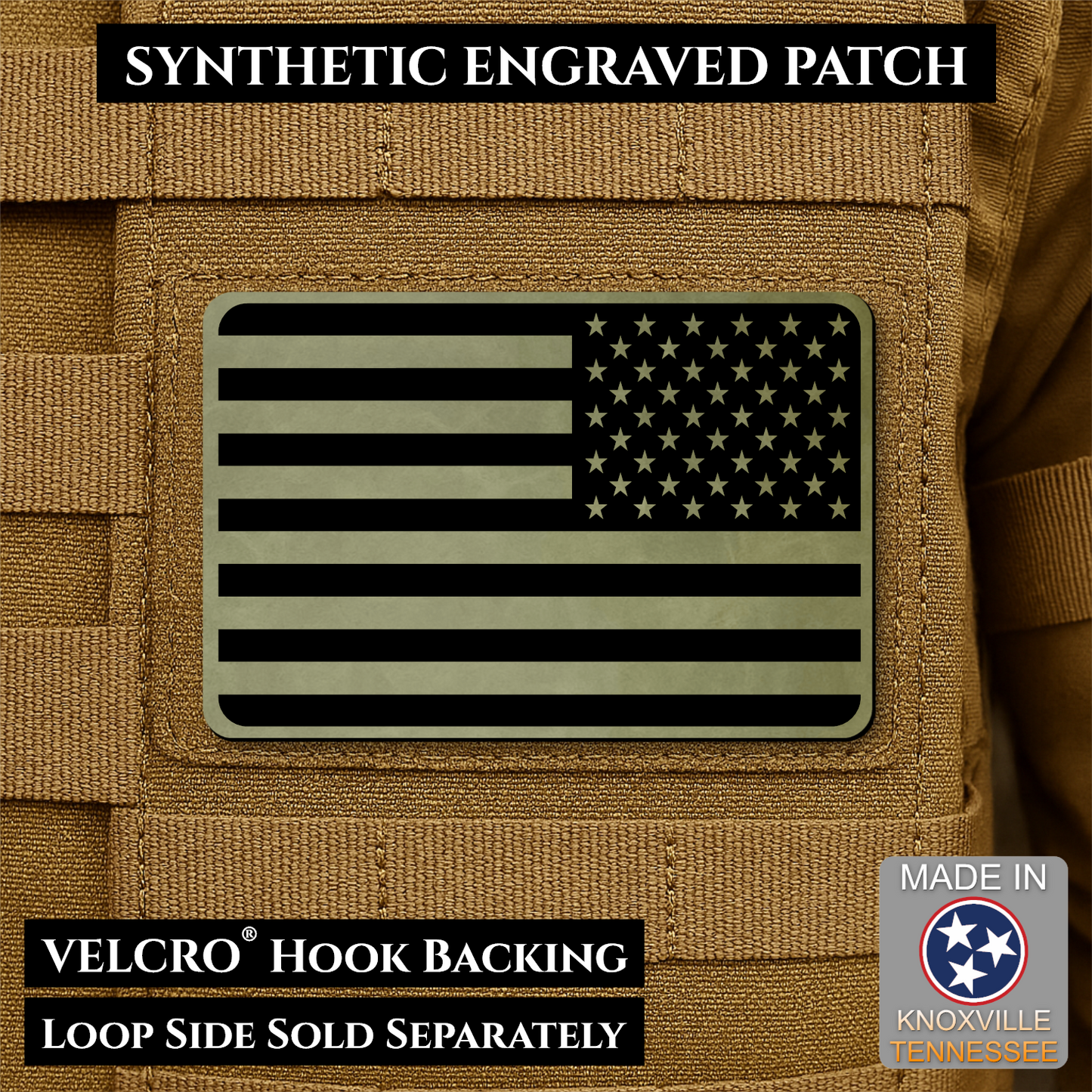 Tactical Synthetic American Flag Patch, 2x3" | Made in USA | VELCRO® Brand Hook Backing