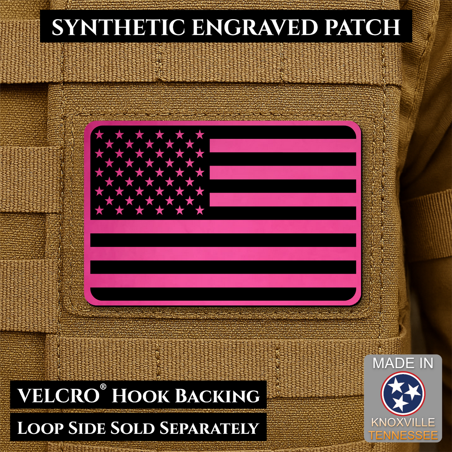 Tactical Synthetic American Flag Patch, 2x3" | Made in USA | VELCRO® Brand Hook Backing